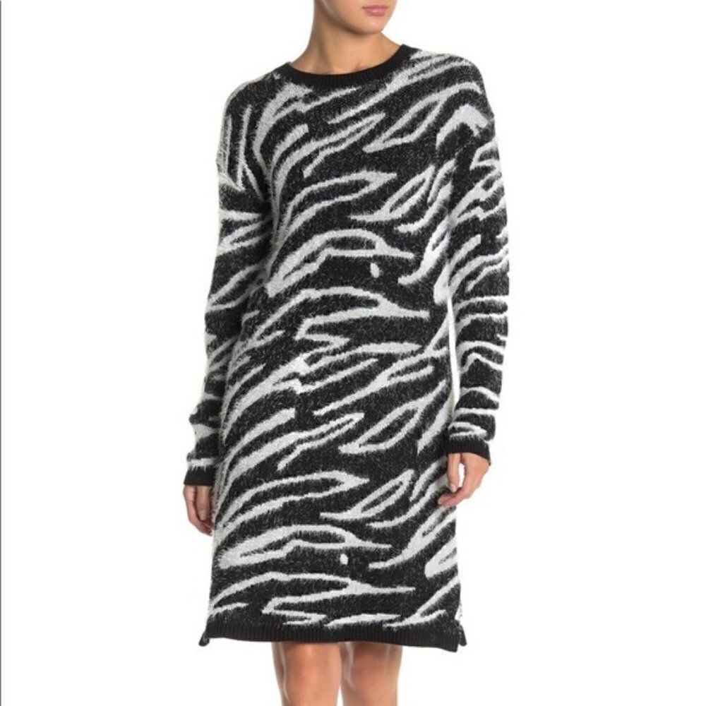 Susina Zebra Print Eyelash Sweater Dress Sz S
